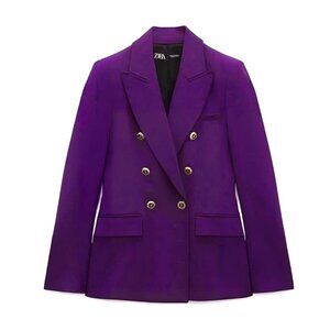 Zara Purple Double-Breasted Blazer Gold Buttons | Women’s Size S